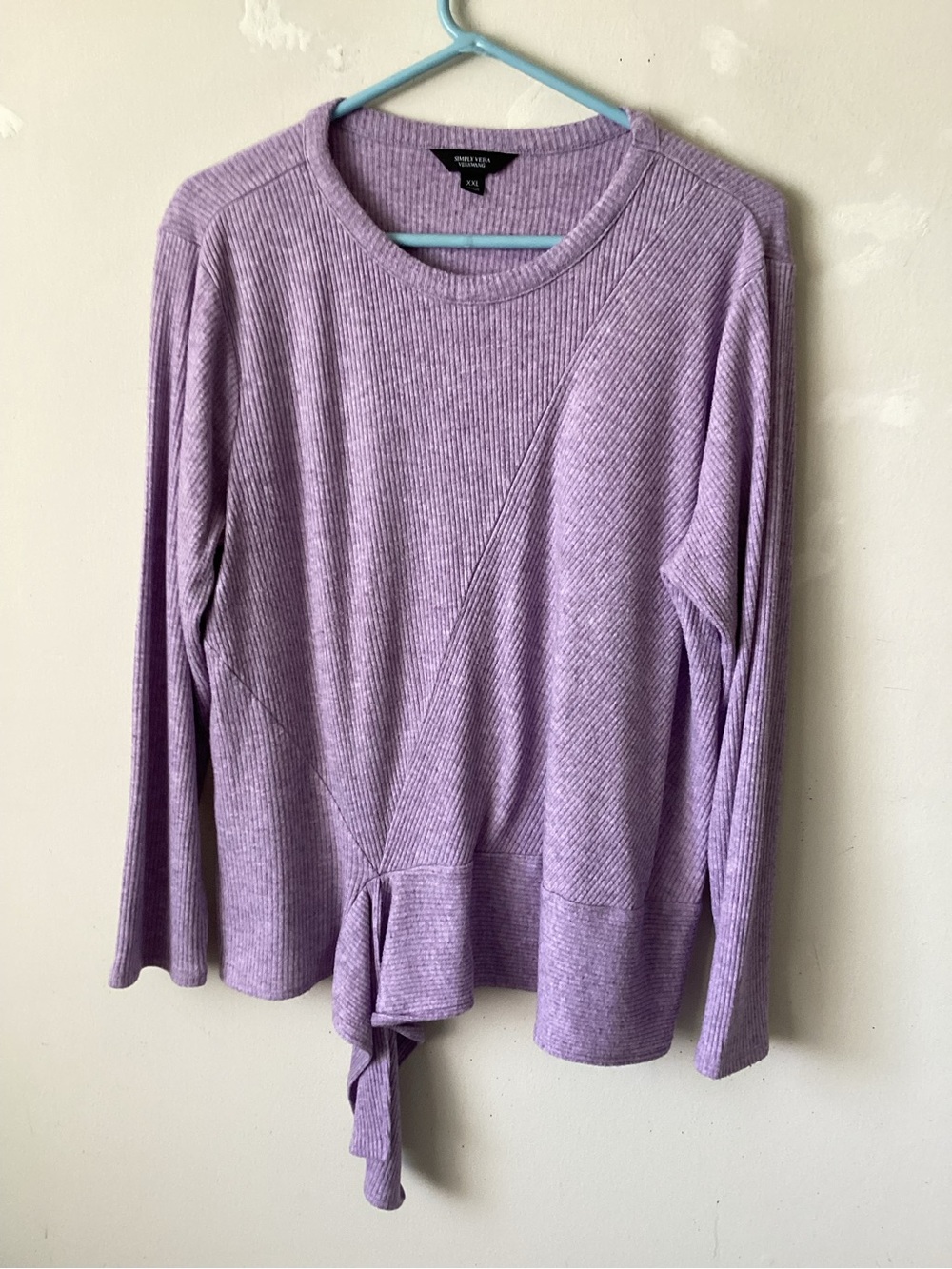 Simply Vera Vera Wang Lavender Ribbed Long Sleeve Top with Tie Hem